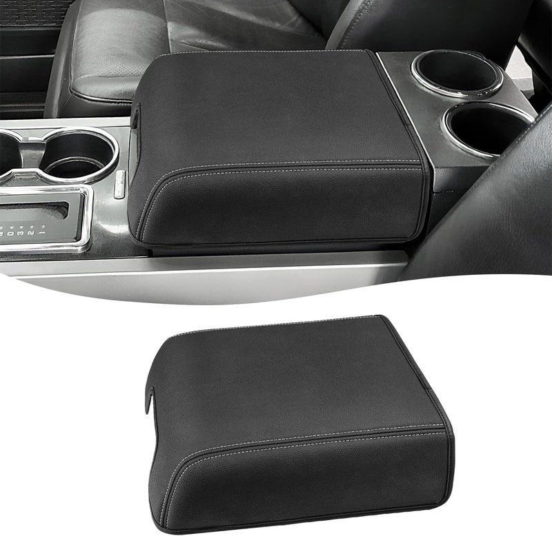 Eaglecover Center Console Cover for Ford F150 XL XLT 2004-2014, Expedition 2007-2014, Lincoln Mark LT 2006-2008, PU Leather Middle Armrest Cusion Protector, Bucket Seat Only, Anti-Scratch, Black Gray Stitching - Image 1